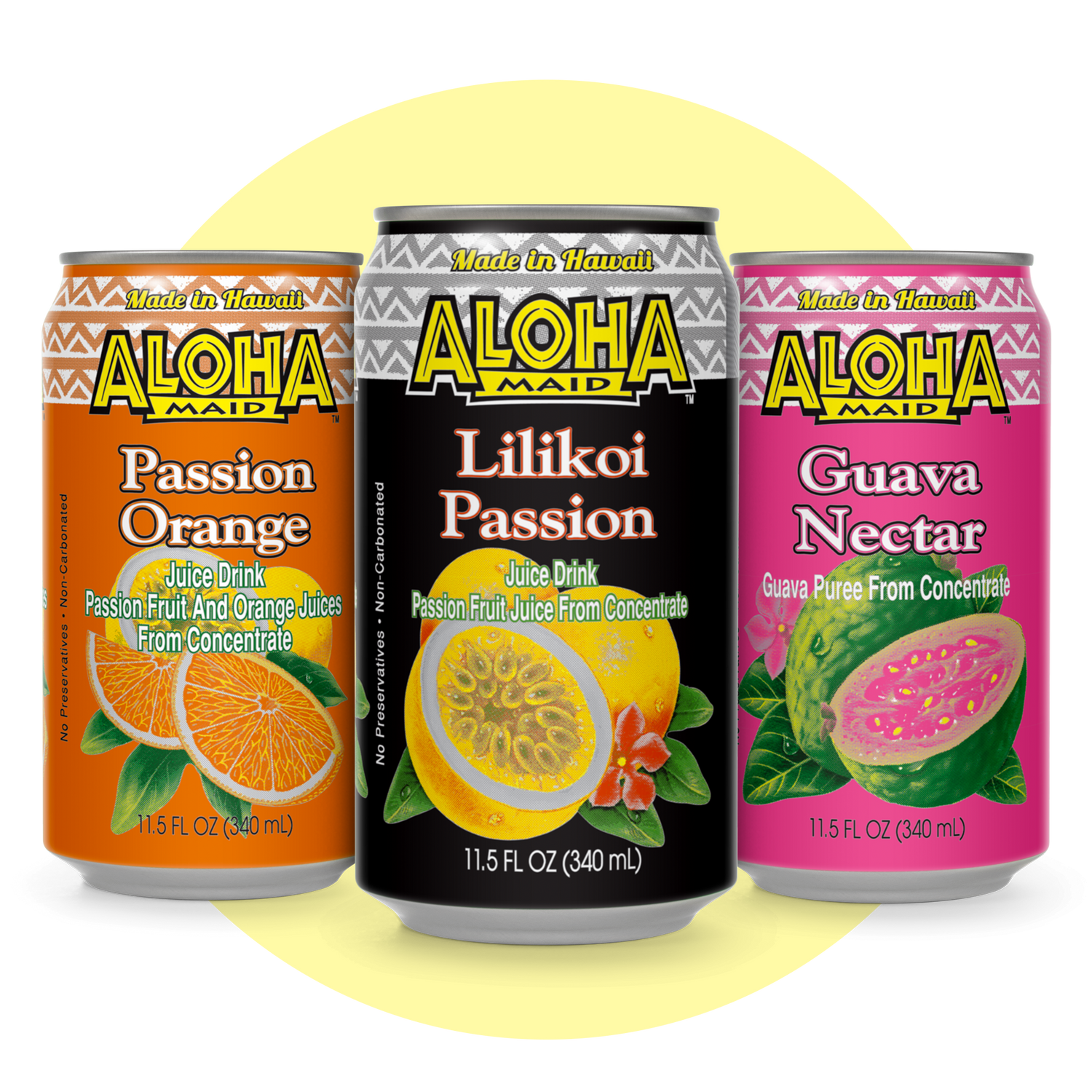 Aloha Maid Lilikoi Passion, Passion Orange, and Guava Nectar