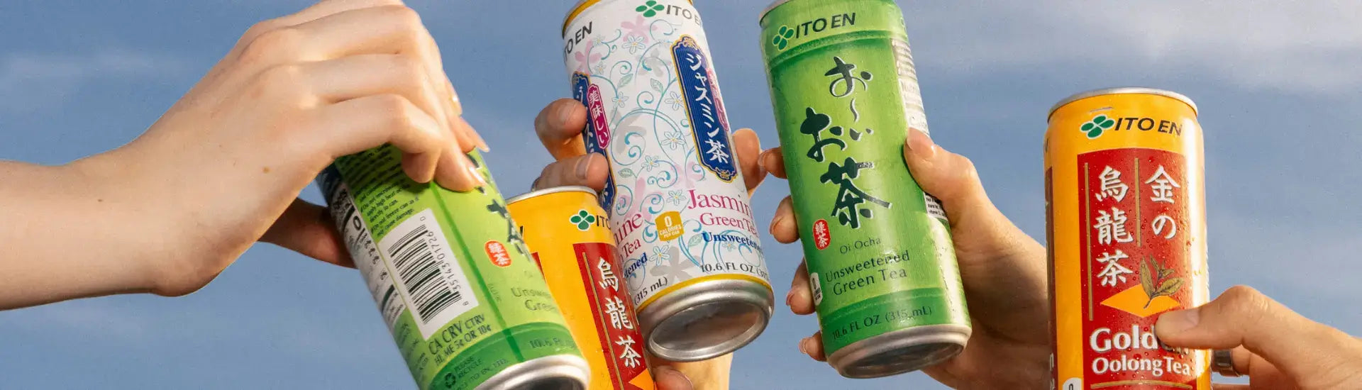 Hands Cheering with cans of Ito En Teas 1